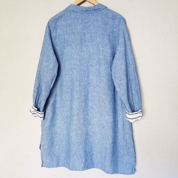 Soft Surroundings 100% Linen Lagenlook Chambray Blue Button Up Tunic Shirt 1X - Picture 4 of 16
